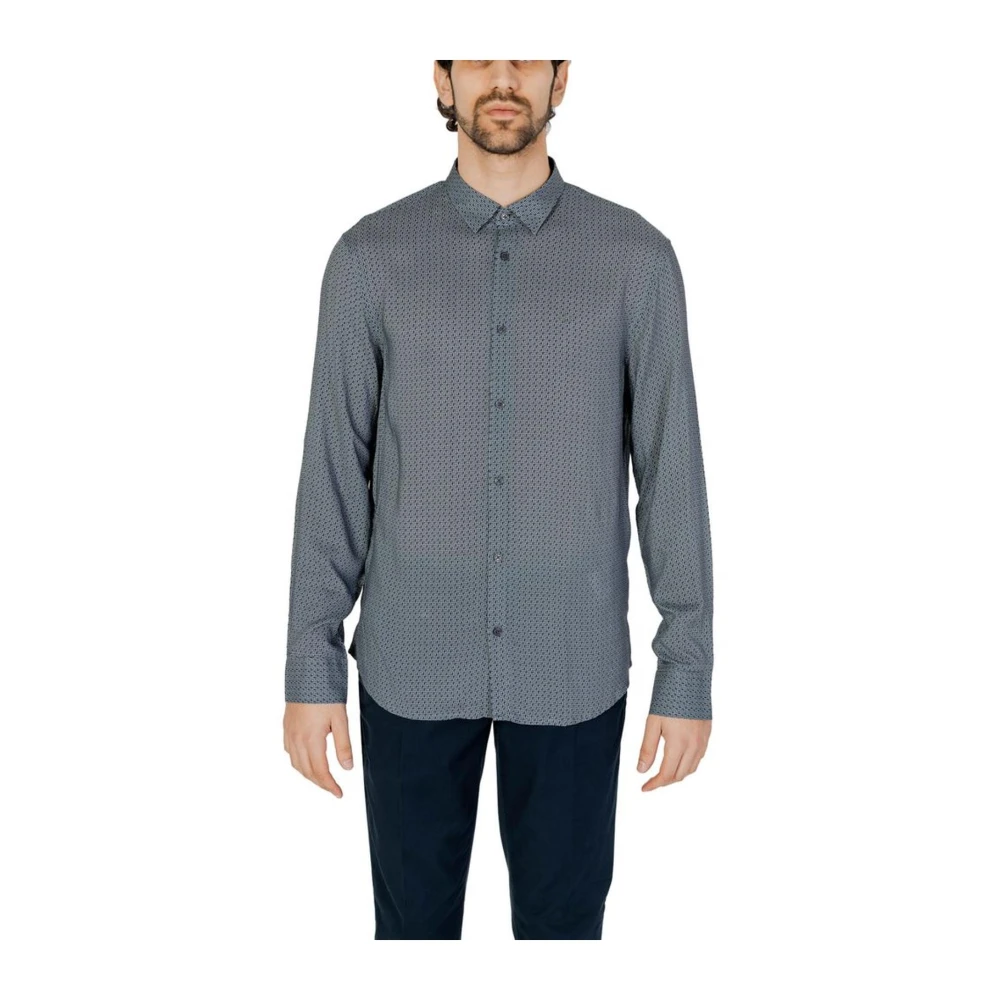 Armani Exchange Men's Gray Viscose Long Sleeve Shirt Collection Spring/Summer