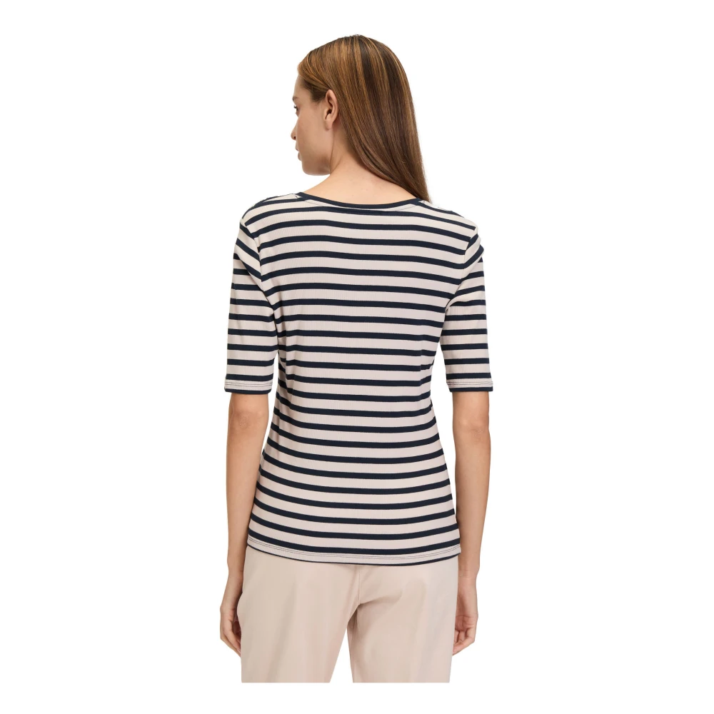 Betty Barclay Gestreept Geribbeld Basis T-shirt Beige Dames
