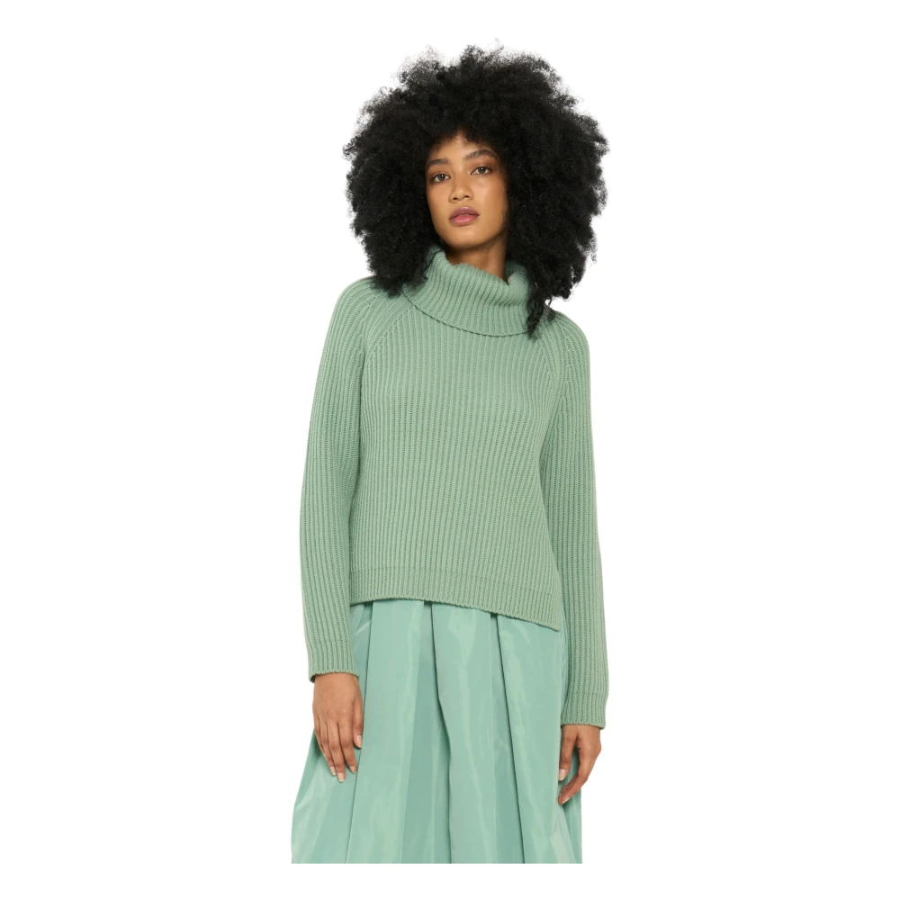 Vicario Cinque Geribbelde hoognek wollen trui Green Dames