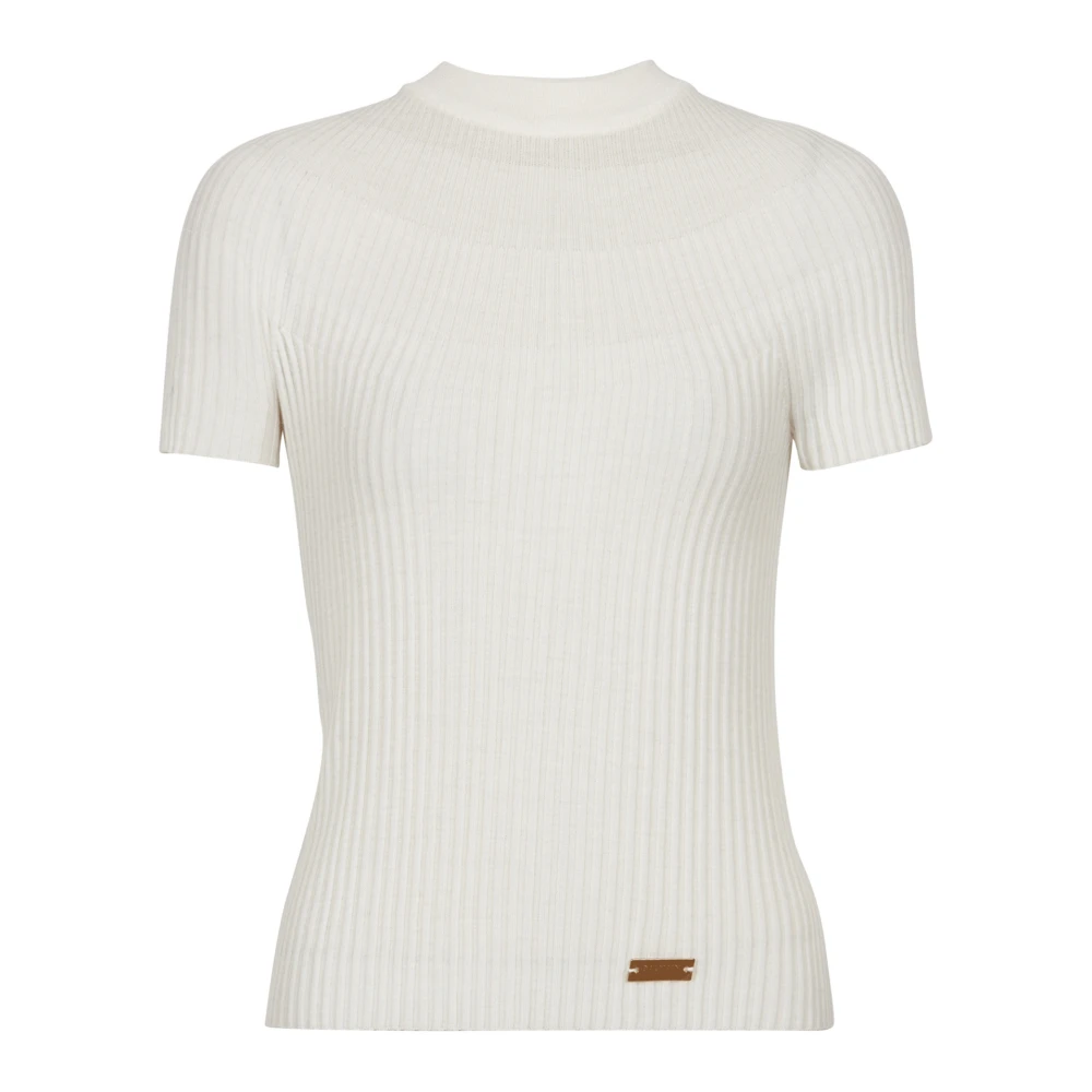 Balmain Geribbelde Gebreide Top Beige Dames