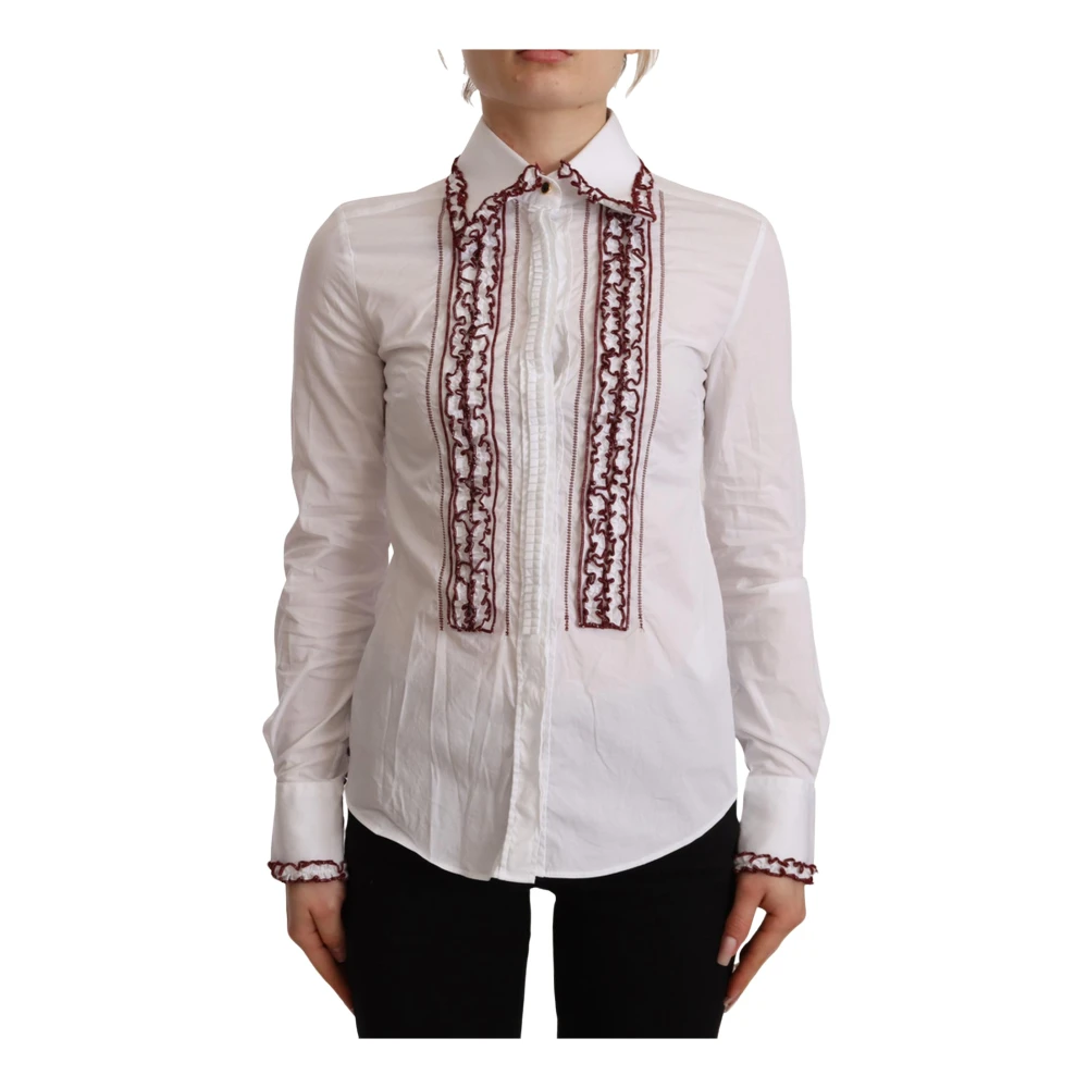 Dolce & Gabbana Women's White Cotton Lace Polo Top - Shirts - Xs - Blouses & Shirts