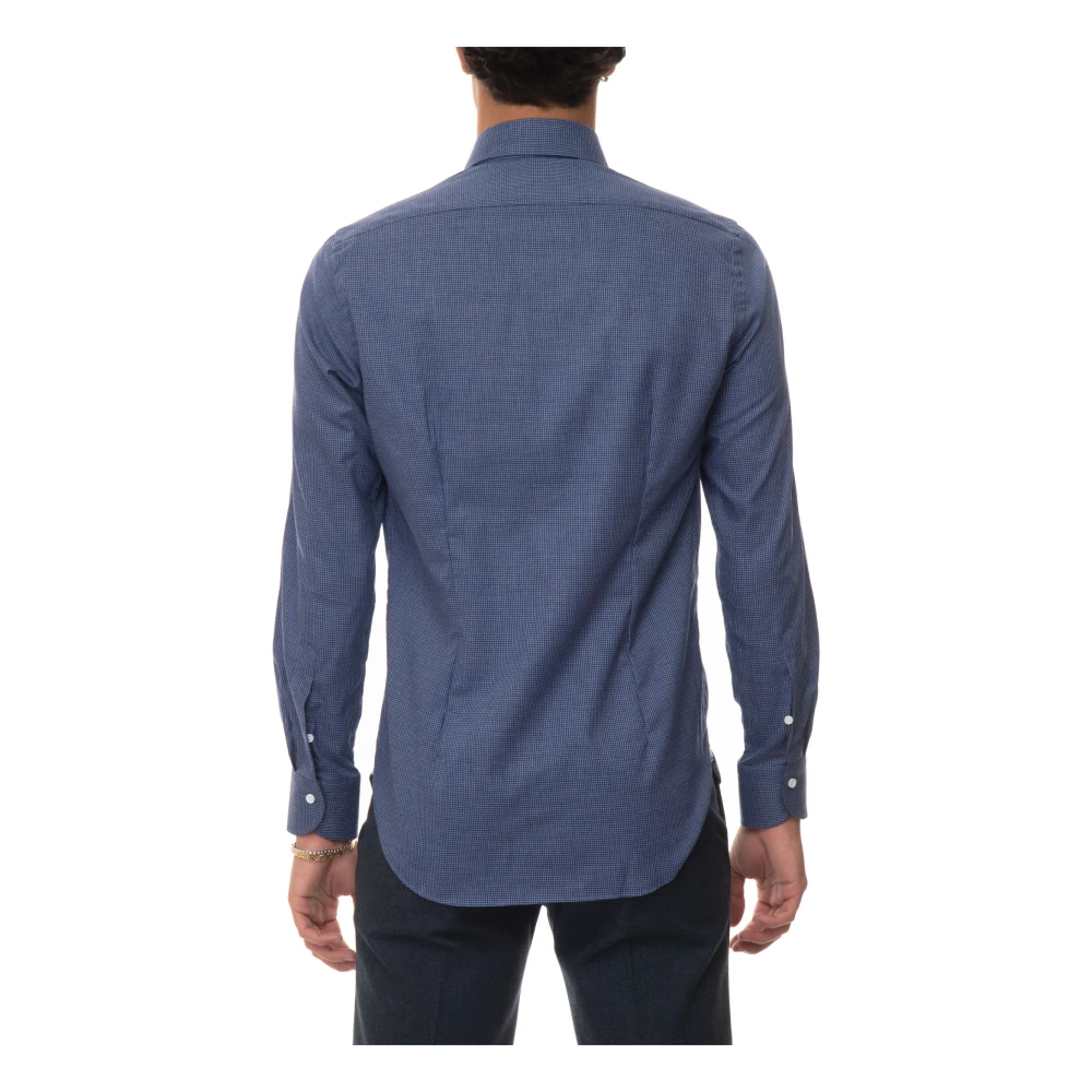 Càrrel Casual Overhemd Jurk Kraag Houndstooth Design Blue Heren