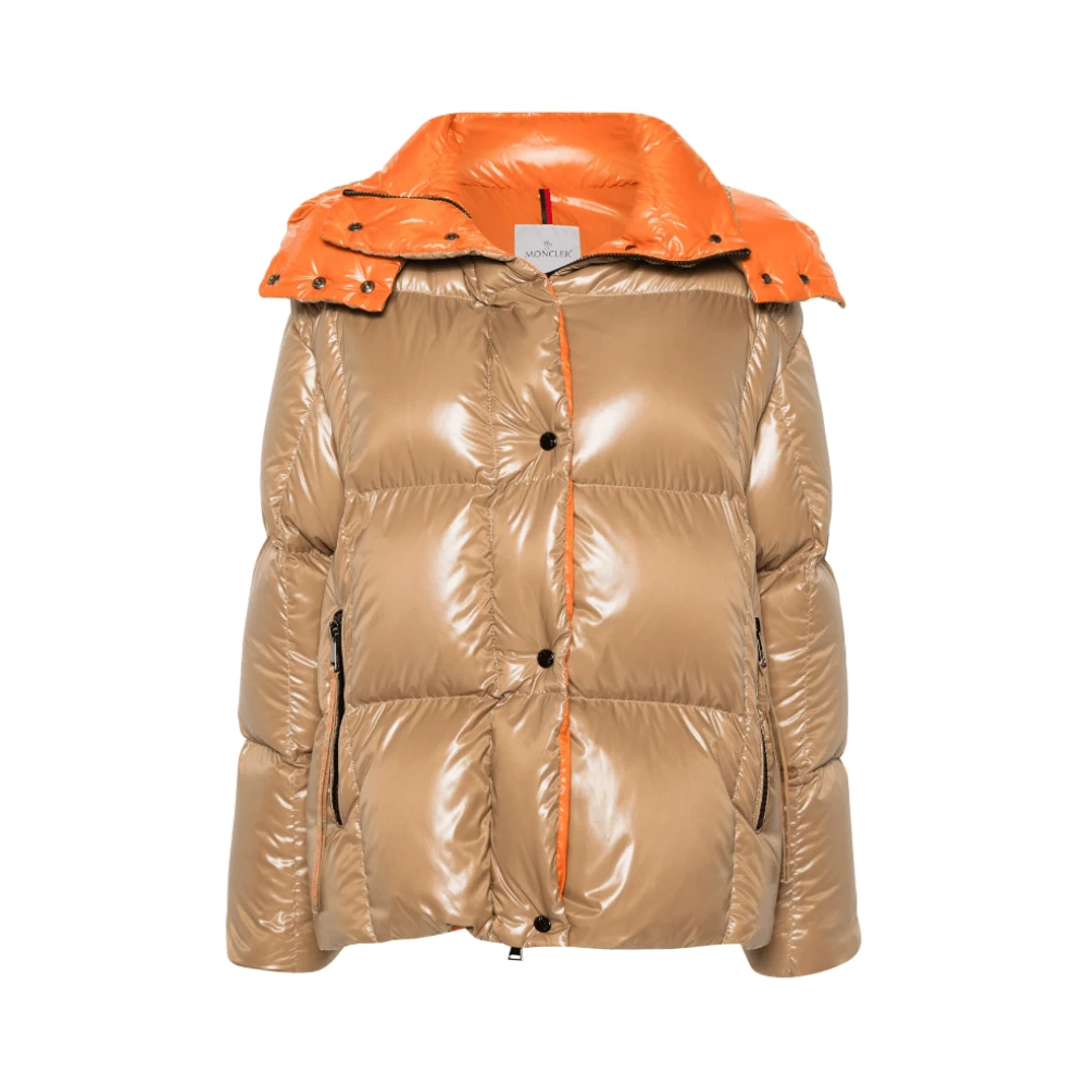 Moncler Beige Gewatteerde Jas met Afneembare Capuchon Beige Dames