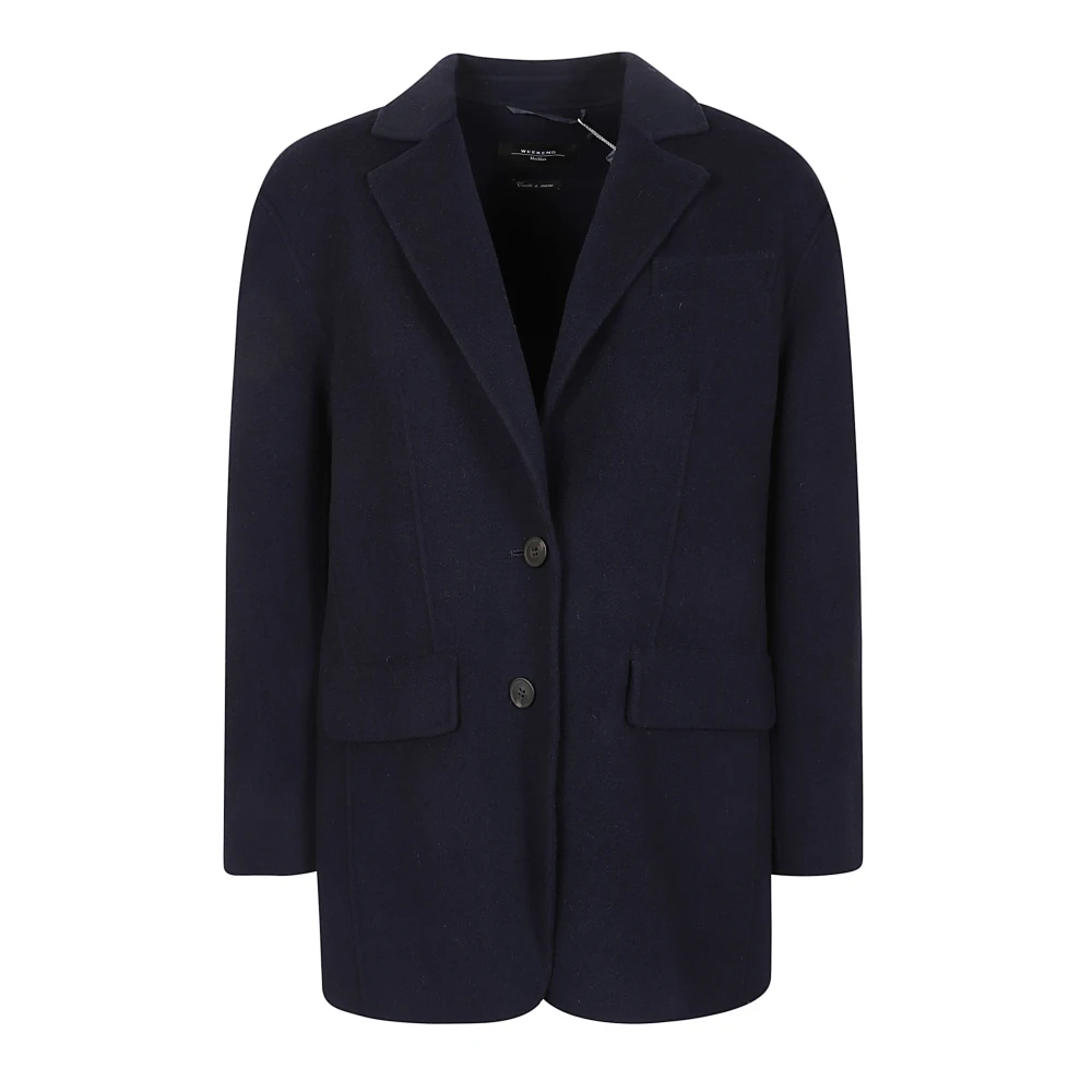 Max Mara Weekend Navy Wol Dubbele Jas Blue Dames