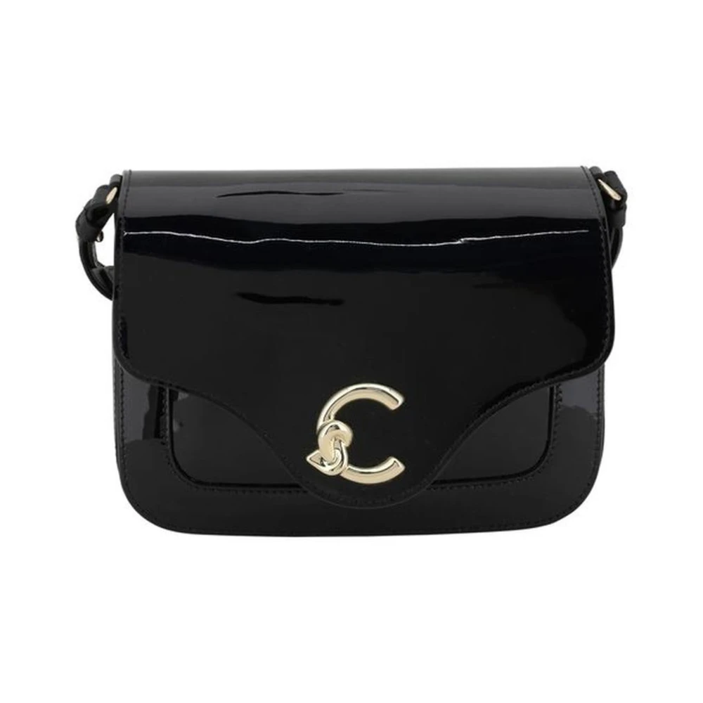 Coccinelle Schoudertas van lakleer met magnetische klep Black Dames