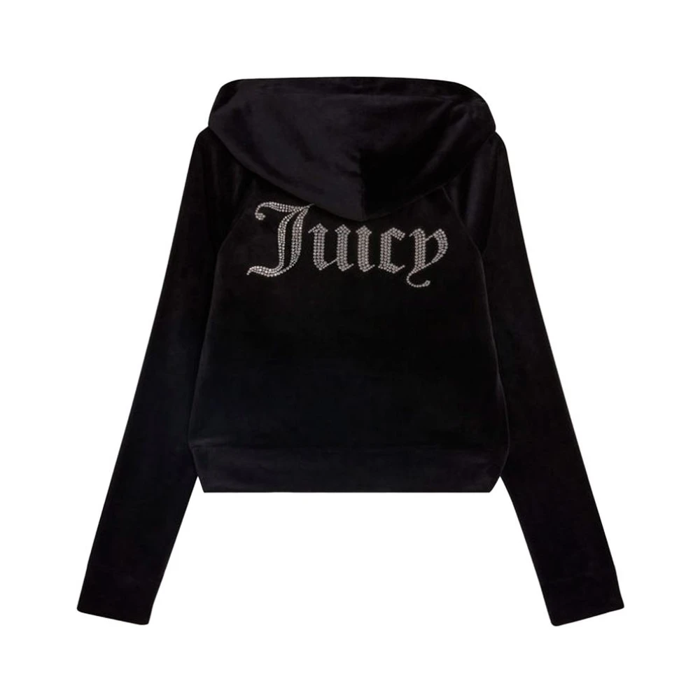 Juicy Couture Zwarte Velours Hoodie met Strass Black Dames