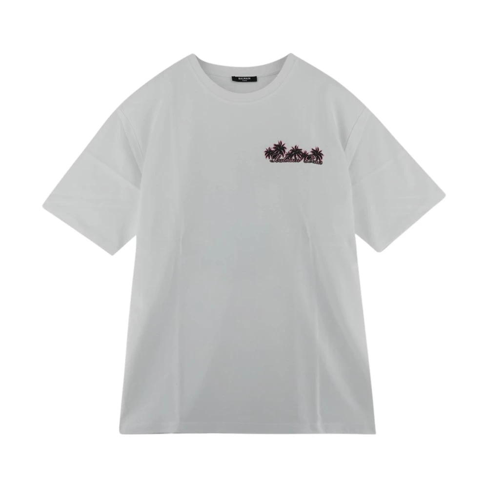 Balmain Club Back Print T-Shirt Straight Fit White Heren