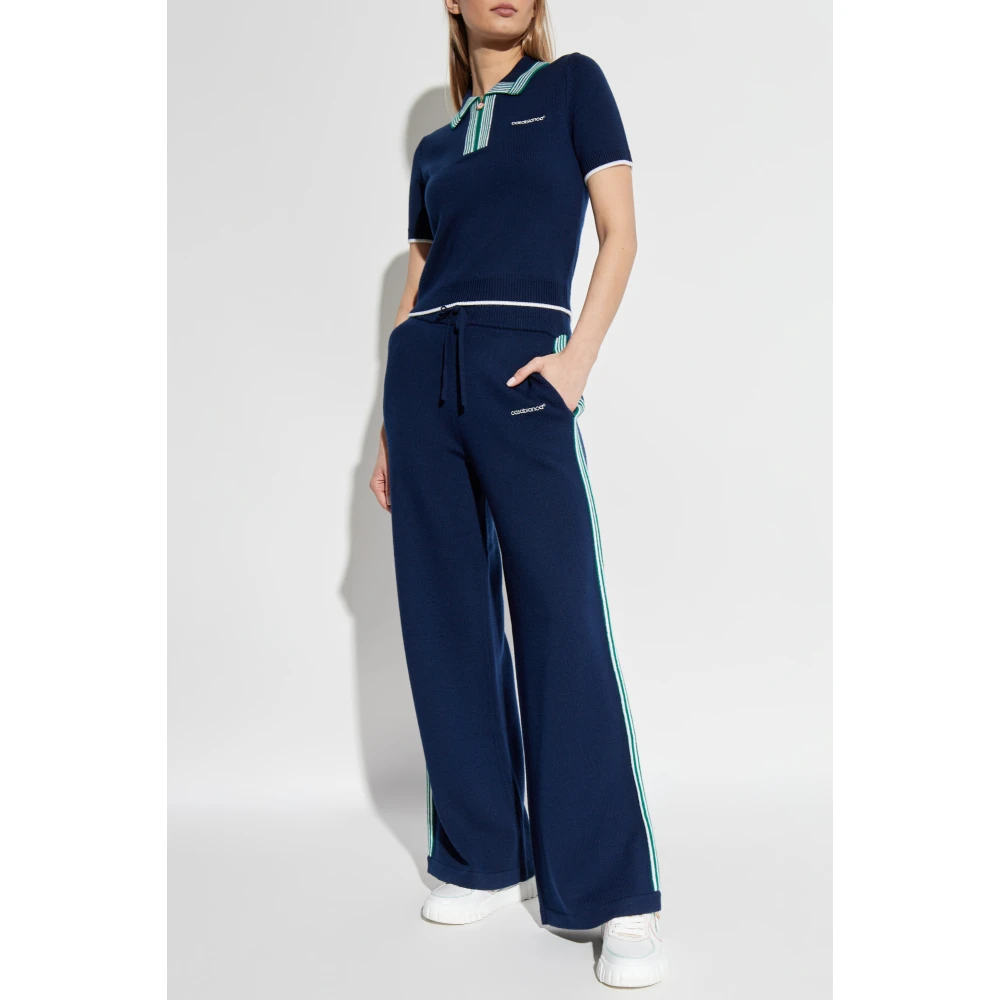 Casablanca Wollen broek met wijde pijpen Blue Dames