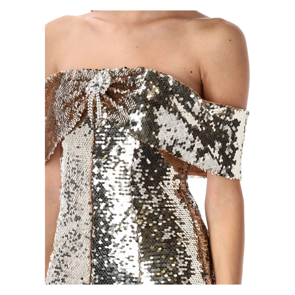 Self Portrait Gouden Pailletten Off-Shoulder Mini Jurk Gray Dames