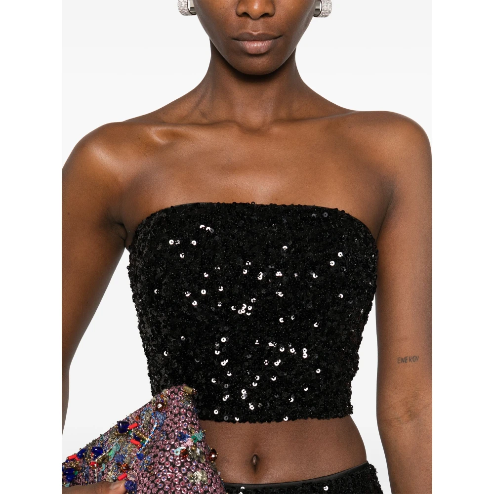 Rotate Birger Christensen Zwarte Pailletten Crop Top Black Dames