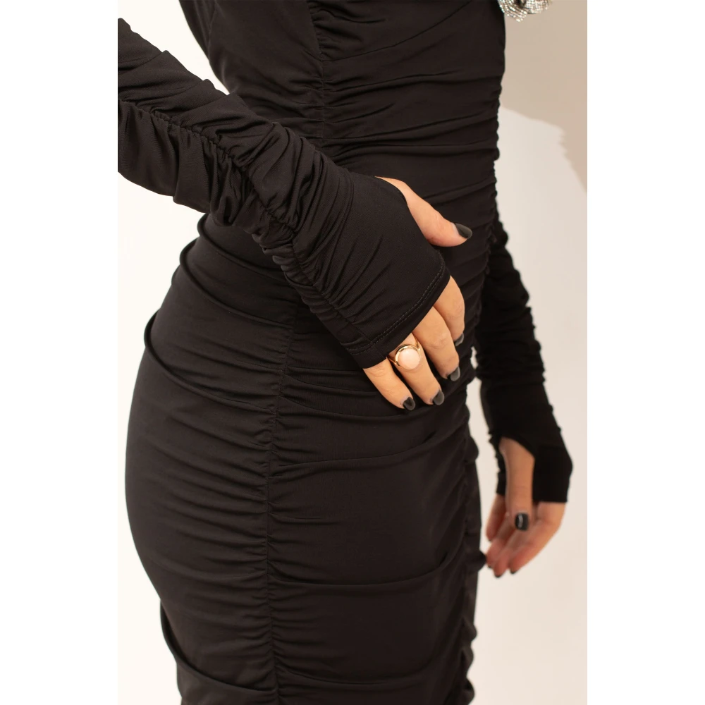 Babylon Bloemen Gerimpelde Jurk in Zwart Black Dames