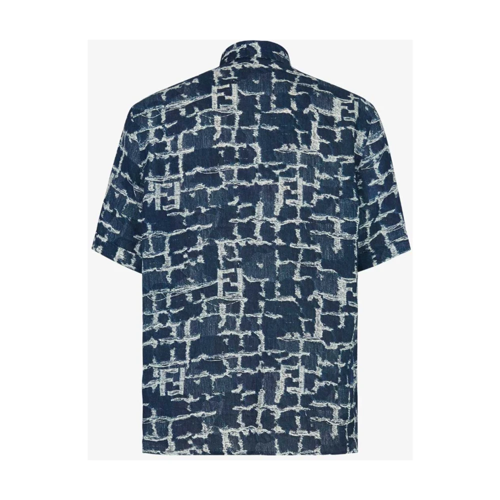 Fendi Frayed Print Shirt Blue Heren