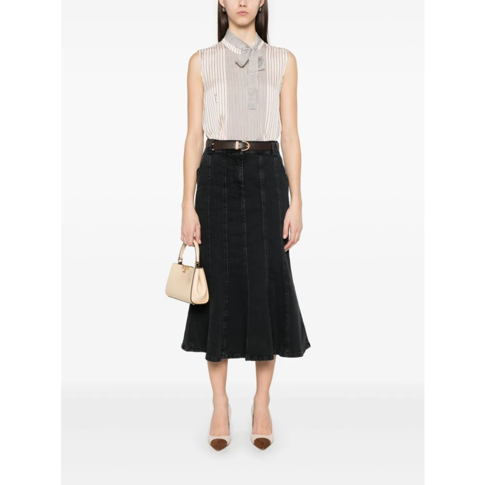 Twinset Zwarte Gerende Rok met Voorknopen Black Dames