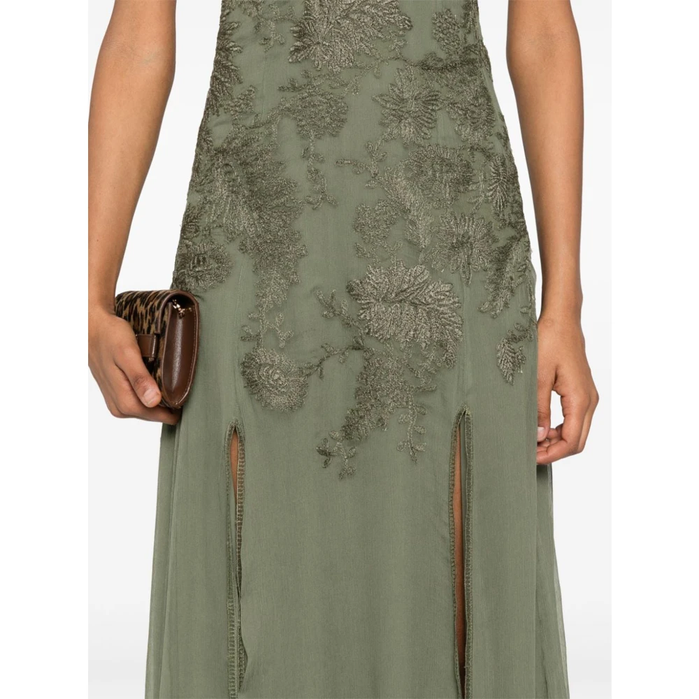 Ermanno Scervino Groene chiffon midi-jurk met borduurwerk Green Dames