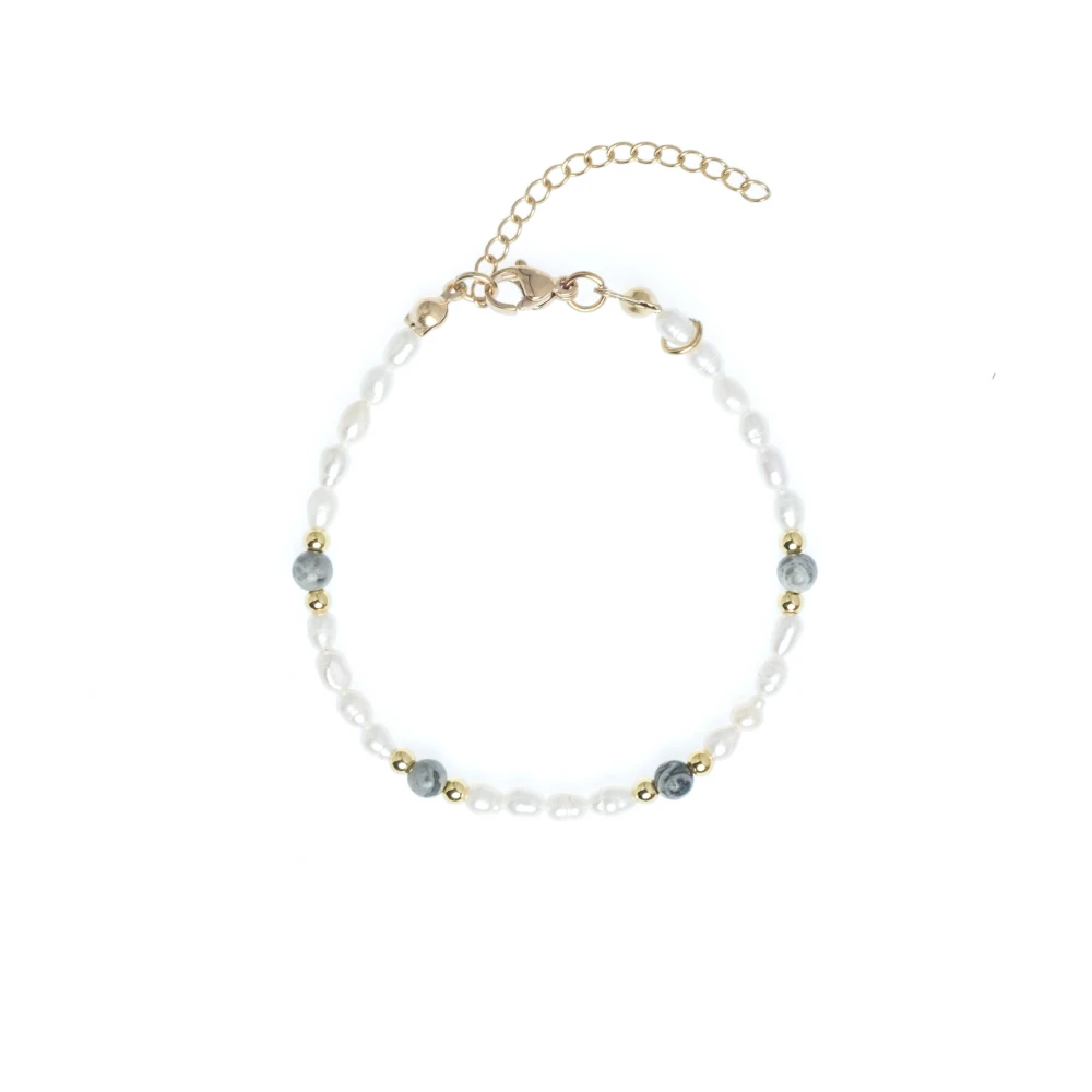 Oval Pearl Bracelet W/Natural Stone Grey