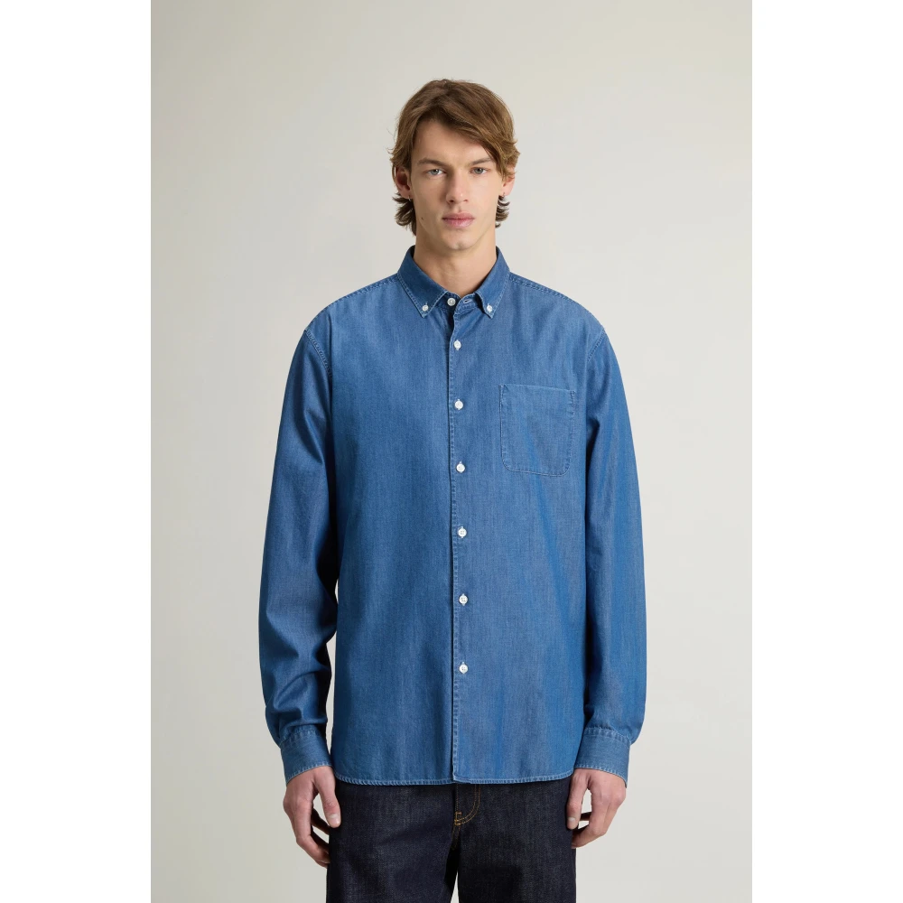 Woolrich Katoenen Casual Shirt met Zak Blue Heren