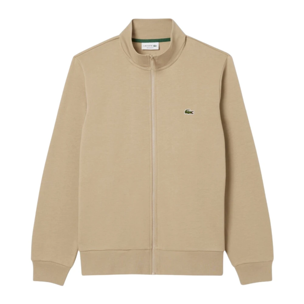 Lacoste Hombre Beige Sudadera Con Cremallera Y Cuello Alto De Forro Polar,Chaqueta Deportiva Con Cremallera Paris Piqué
