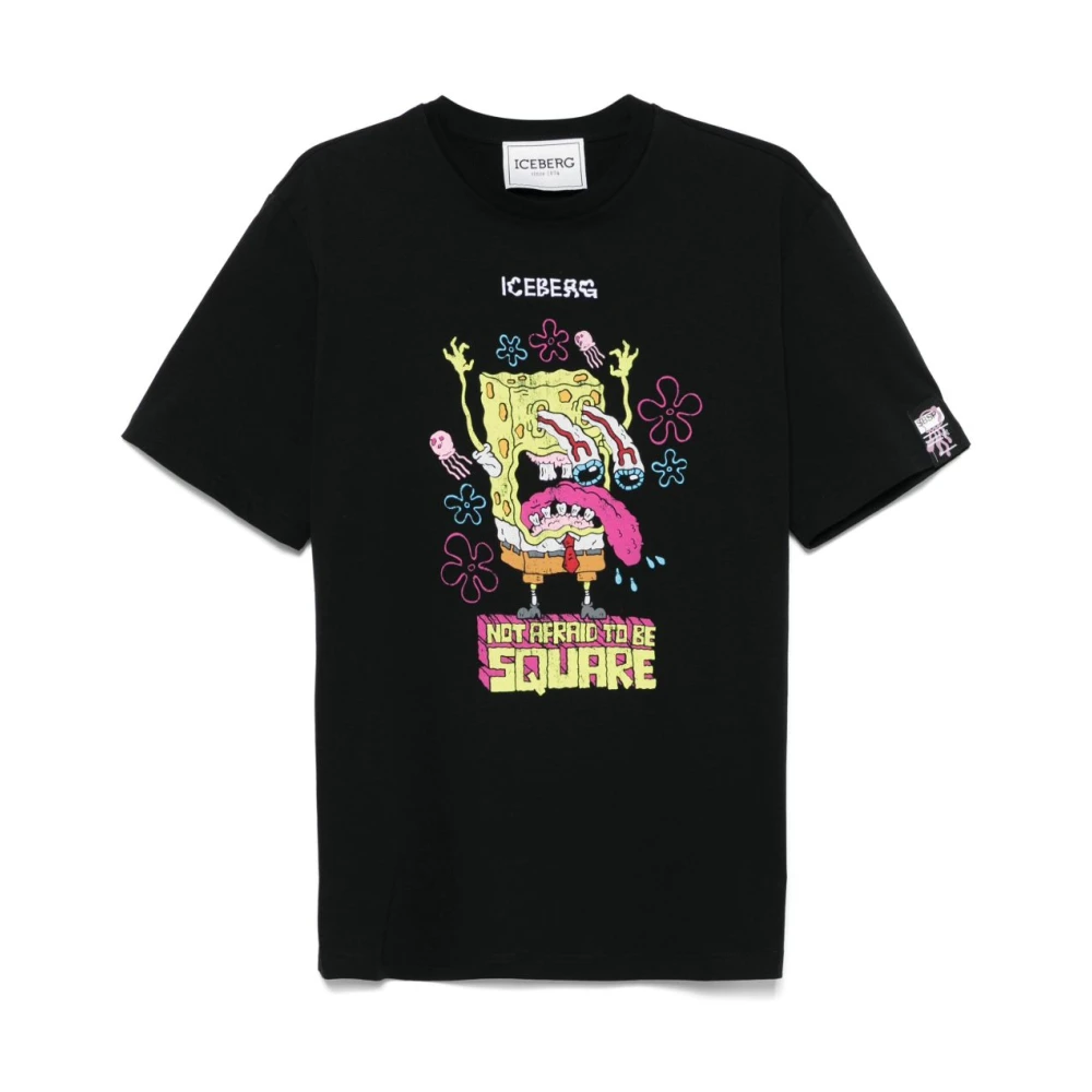 Iceberg Zwarte Crew Neck Geborduurde T-shirts Black Heren