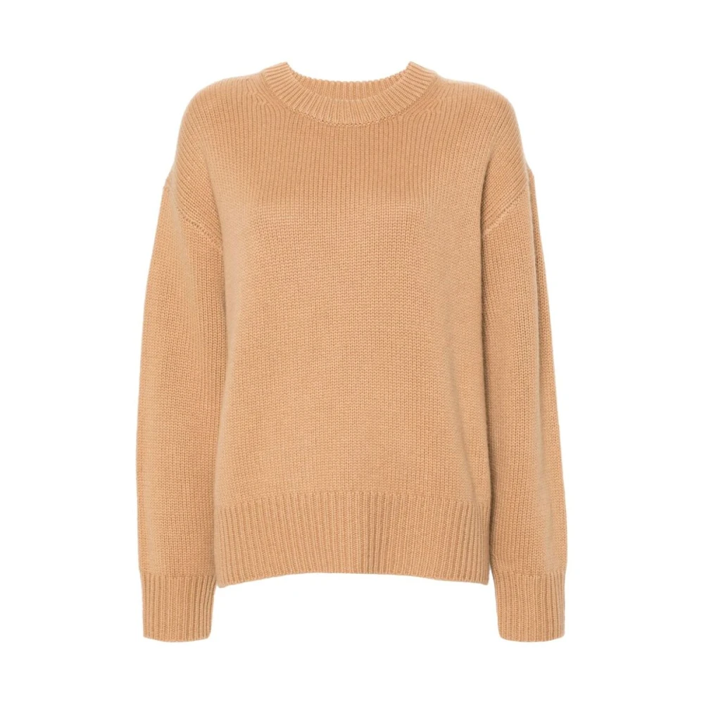 Lisa Yang Beige Cashmere Gebreide Crew Neck Sweater Brown Dames