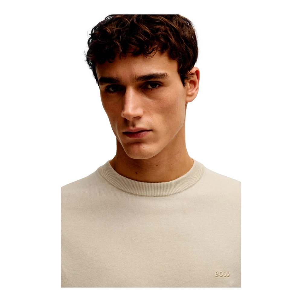 Hugo Boss Geborduurde Katoenen Trui met Logo Beige Heren