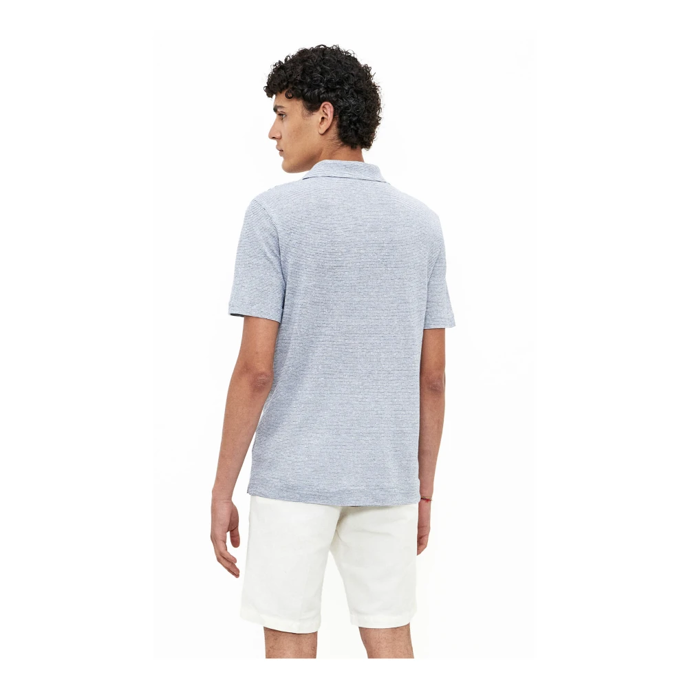 Massimo Alba Blauw Gestreept V-hals Poloshirt Blue Heren
