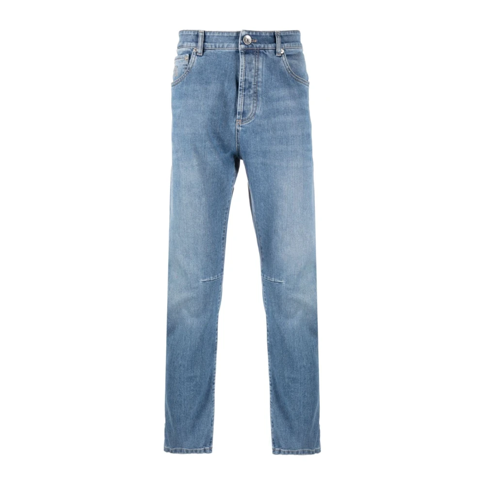 BRUNELLO CUCINELLI Lichtgewassen Denim Jeans met Logopatch Blue Heren