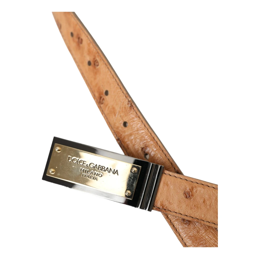 Dolce & Gabbana Gegraveerde Gesp Leren Riem Beige Dames