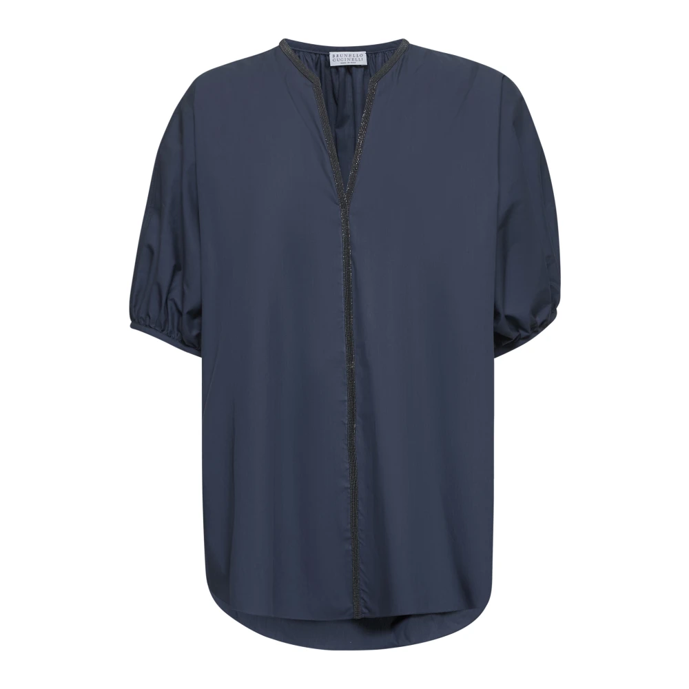 BRUNELLO CUCINELLI Blauwe Katoenen Kimono Mouw Tuniek Top Blue Dames