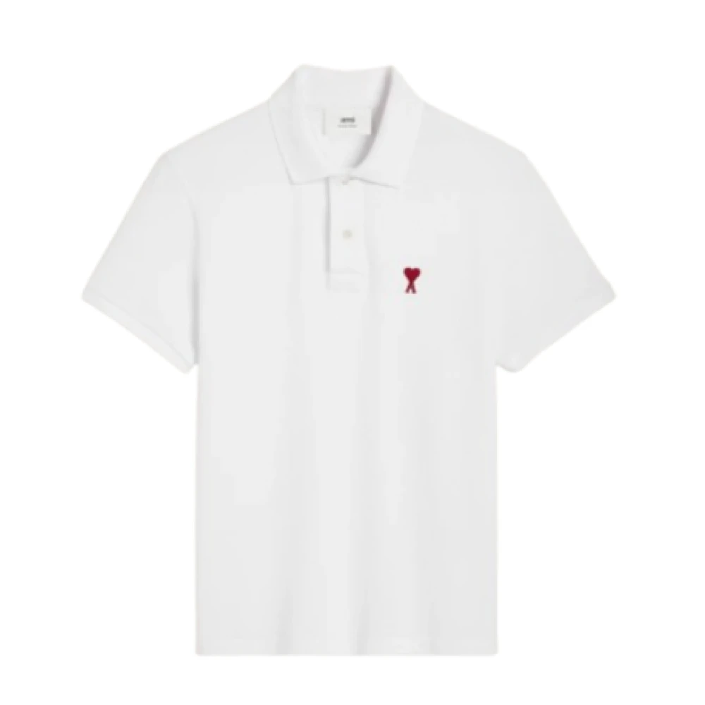 Ami Paris Men's White Classic Heart Design Unisex Polo Shirt