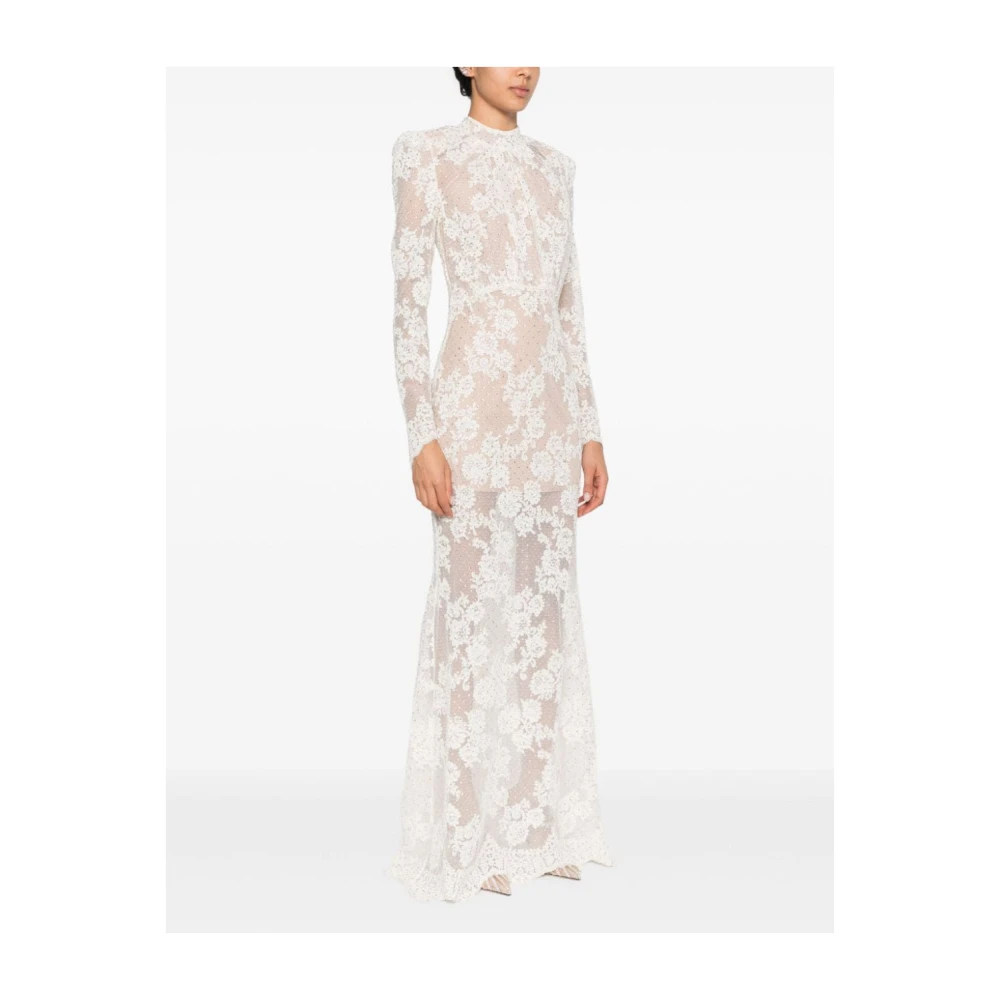 Self Portrait Elegante Rhinestone Kant Maxi Jurk White Dames