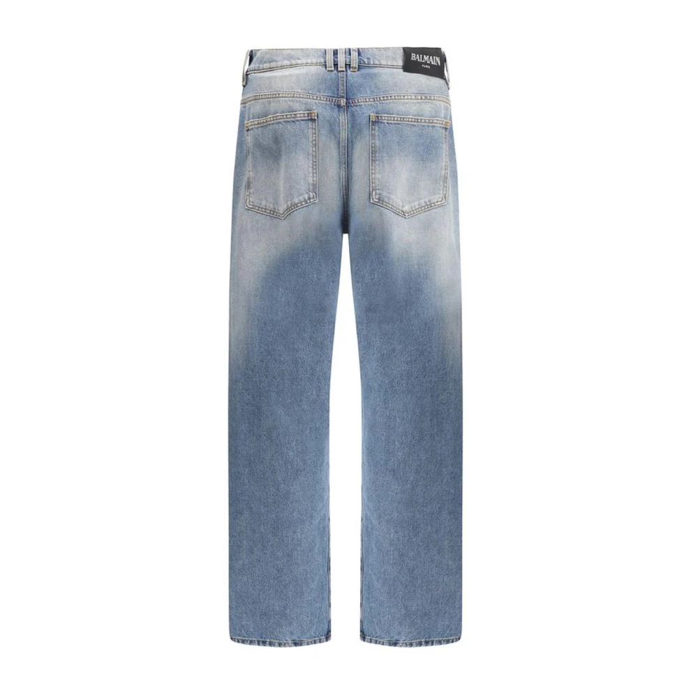 Balmain Hoge Taille Ripped Jeans Blue Heren