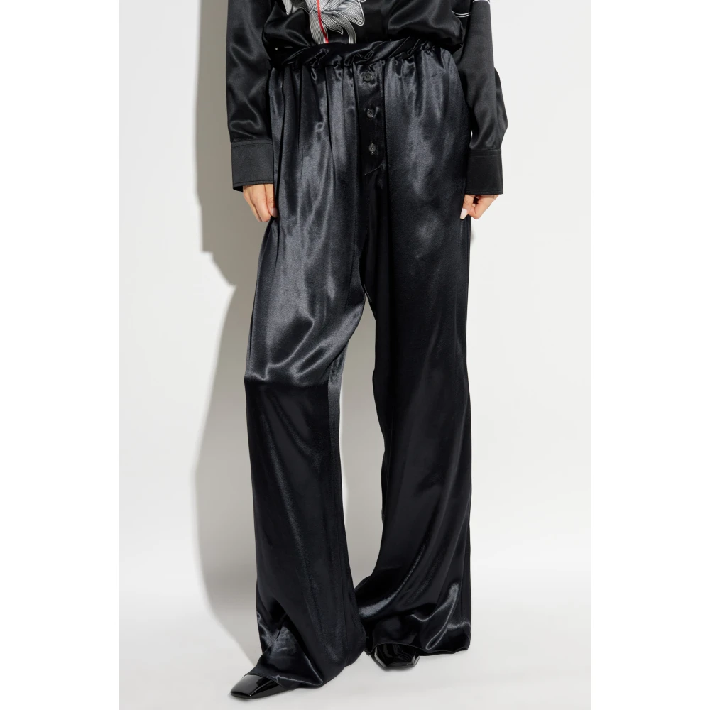Salvatore Ferragamo Wijde satijnen broek Black Heren