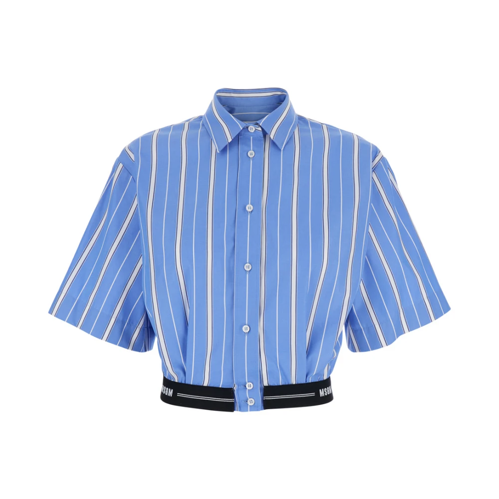 Msgm Lichtblauwe Gestreepte Crop Shirt Vrouw Blue Dames