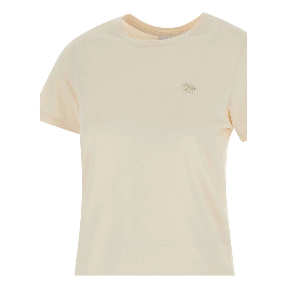 Maison Kitsuné Baby Fox T-shirt Ivoor Crew Neck Beige Dames