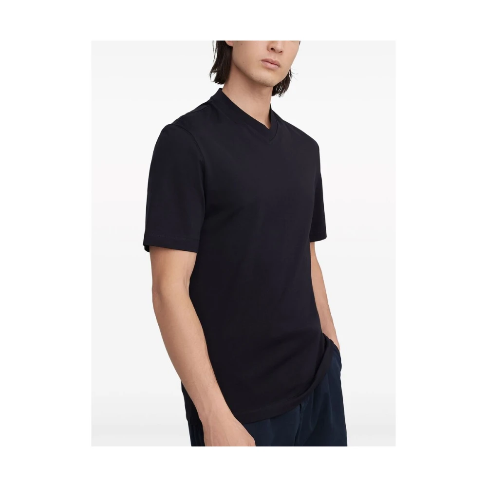BRUNELLO CUCINELLI Zwarte Katoenen V-Hals T-Shirt Blue Heren
