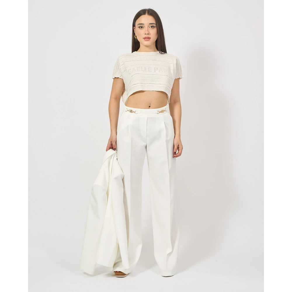 Gaëlle Paris Witte Wijde Pijp Broek met Gouden Details White Dames