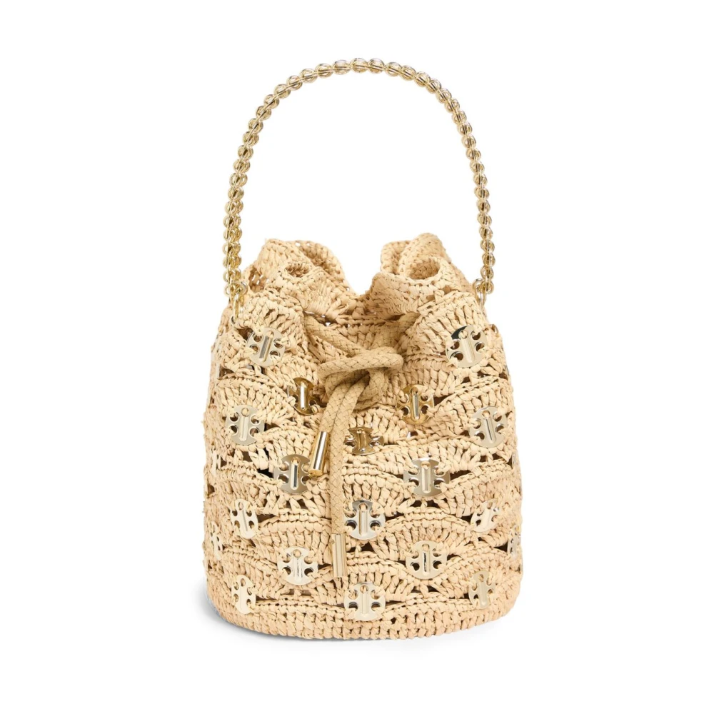 Paco Rabanne Natuurlijke Raffia Schoudertas met Kettinghandvat Beige Dames
