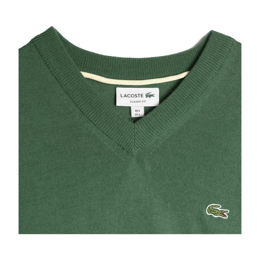 Lacoste Groene V-hals Katoenen Trui Green Heren