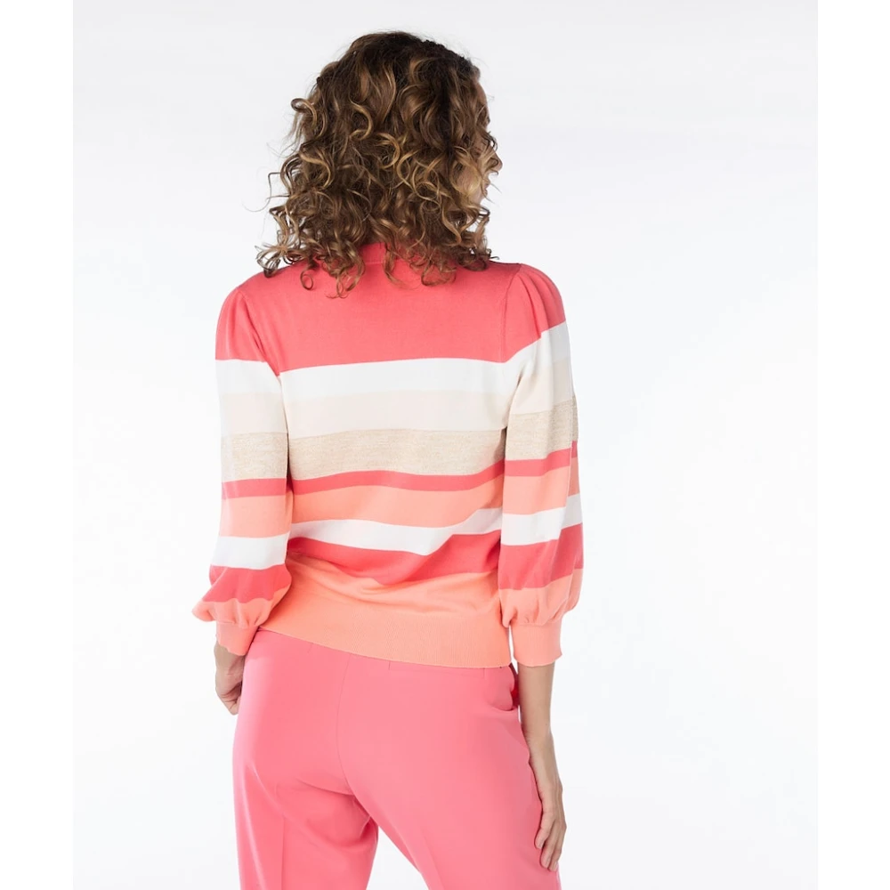 Esqualo Gestreepte Sweater Sp24.07024 417 Aardbei Multicolor Dames