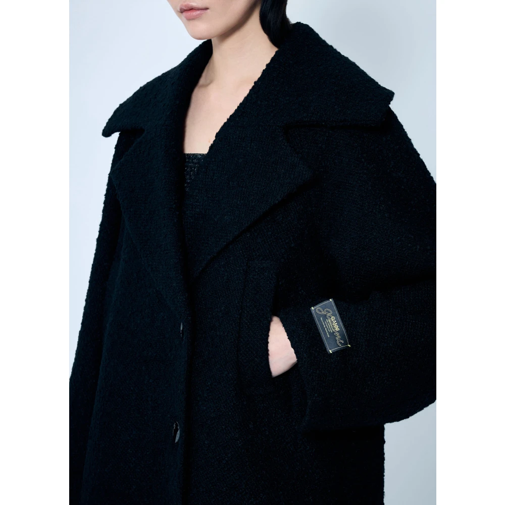 Ganni Bouclé Wollen Jas Black Dames