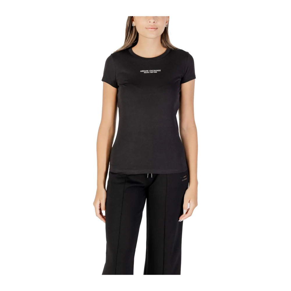 Armani Exchange Vrouw Zwart Tops Dames, S, Katoen, Stijlvol Bedrukt Katoenen T-Shirt