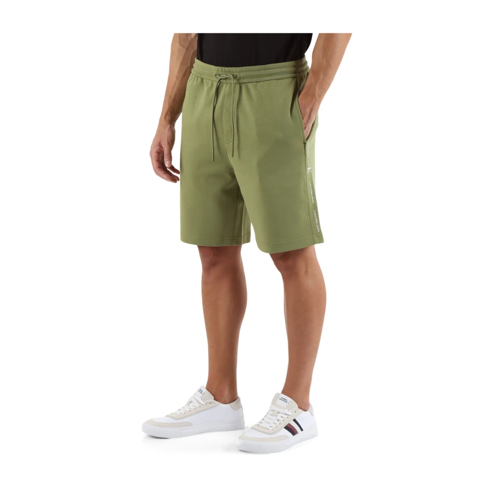 Calvin Klein Jeans Sportieve Katoenen Shorts met Zijlogo Print Green Heren