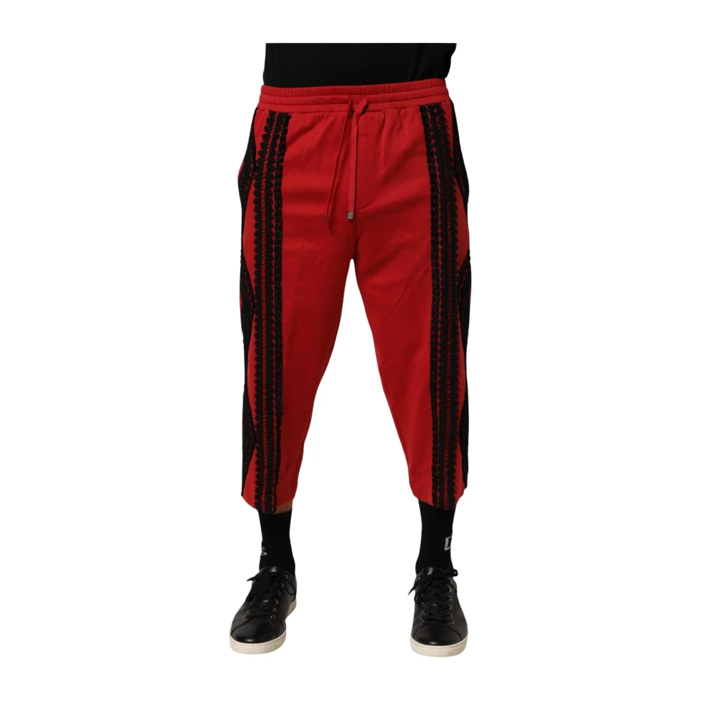 Dolce & Gabbana Men's Red Cropped Trousers, 2XL, Embroide Casual Cropped Trouser Trousers