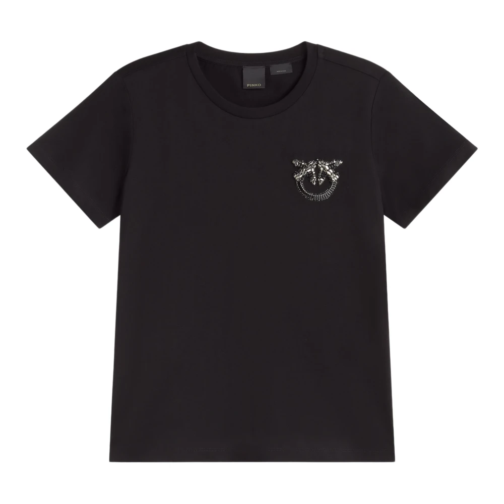 Pinko Love Birds Geborduurd T-shirt Black Dames