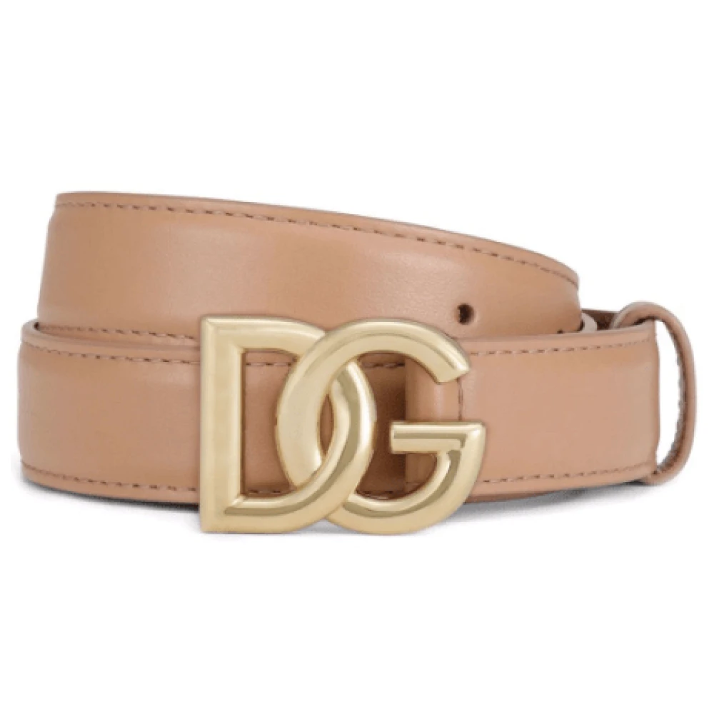Dolce & Gabbana Antiekroze Leren Riem met DG Logo Gesp Beige Dames