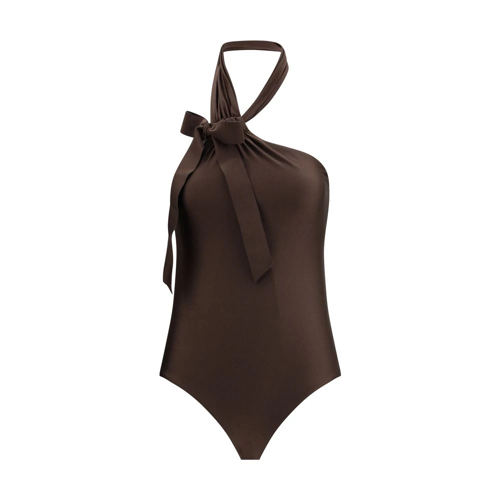 Zimmermann Women's Brown Swimsuits, S, Awaken Tie Neck One-Piece