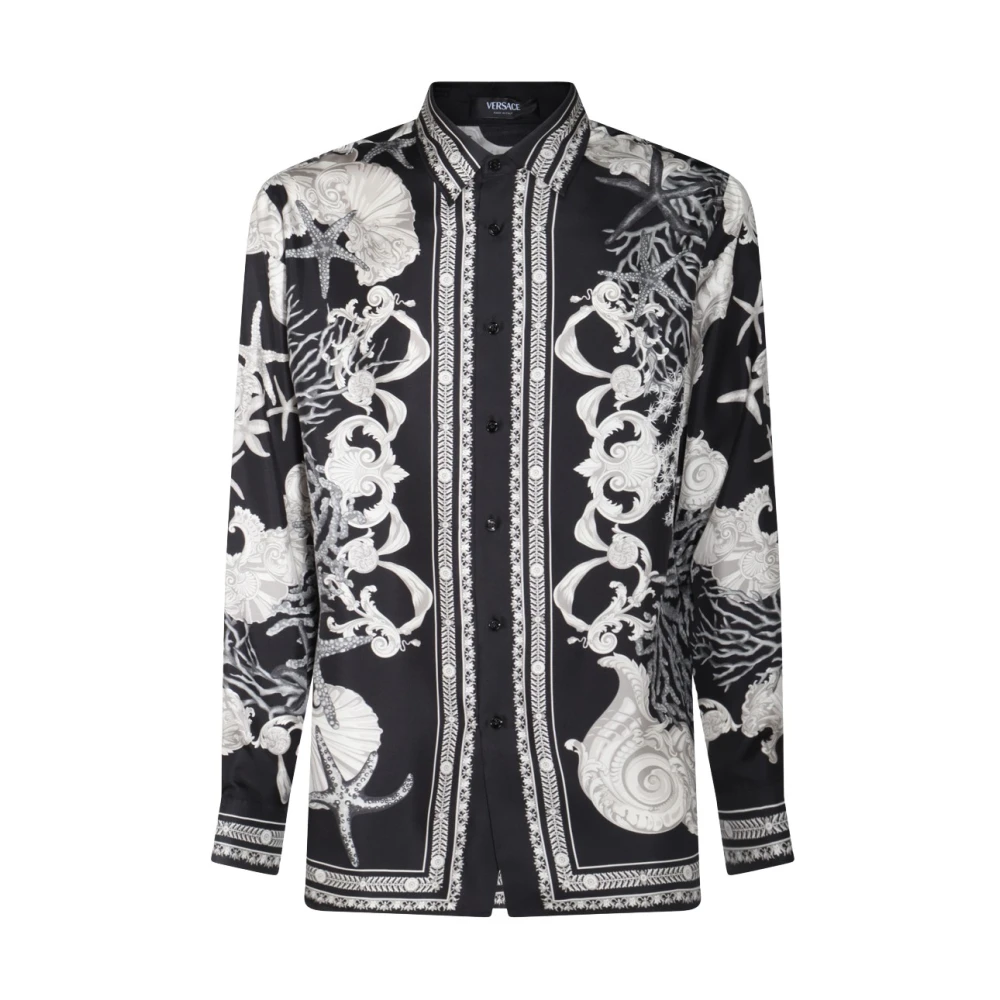 Versace Zijden overhemd met patroon Black Heren