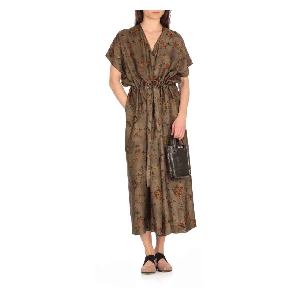 UMA Wang Groene Bloemen V-Hals Mouwloze Jurk Green Dames