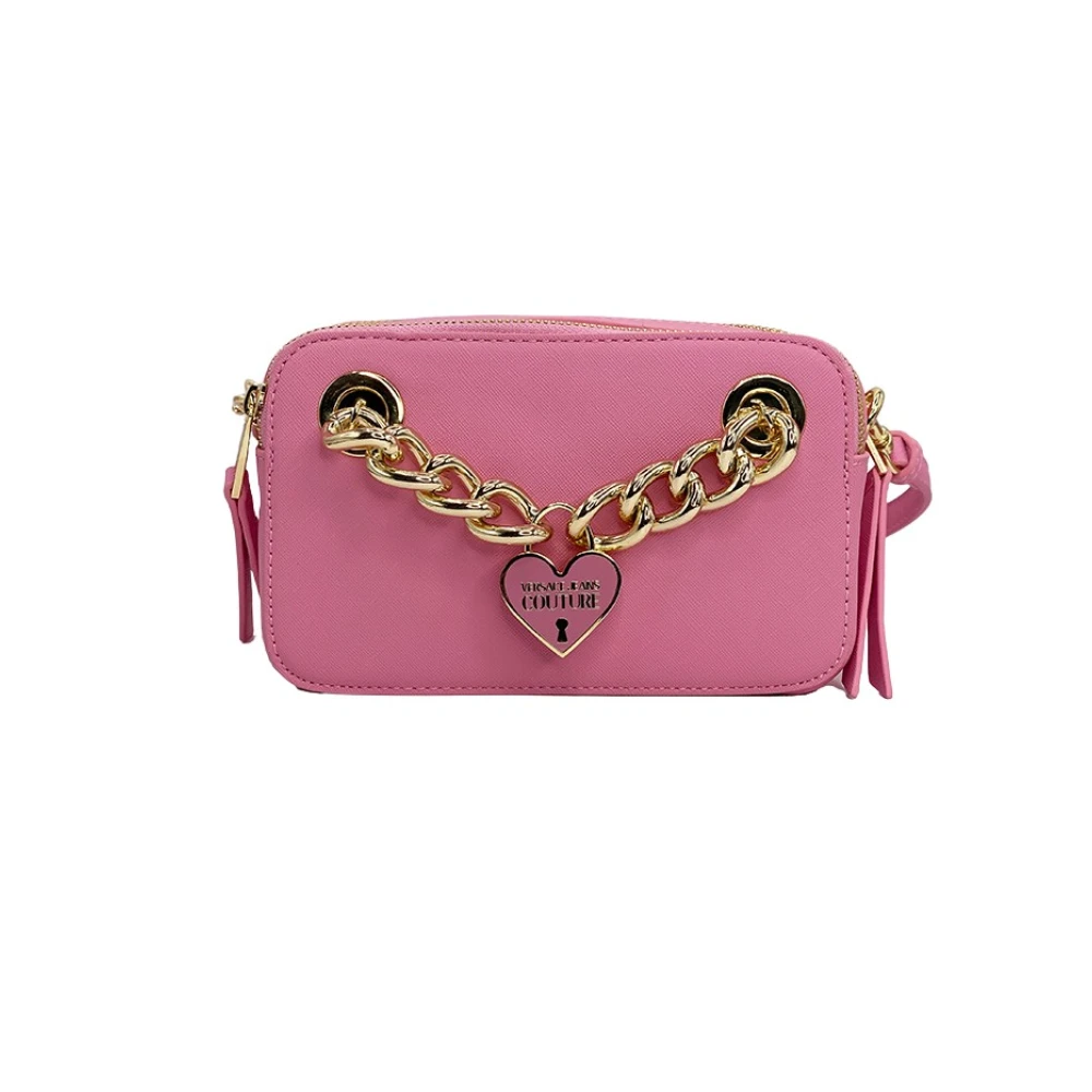 Versace Jeans Couture Rosa Ketting Hart Bedel Leren Tas Pink Dames