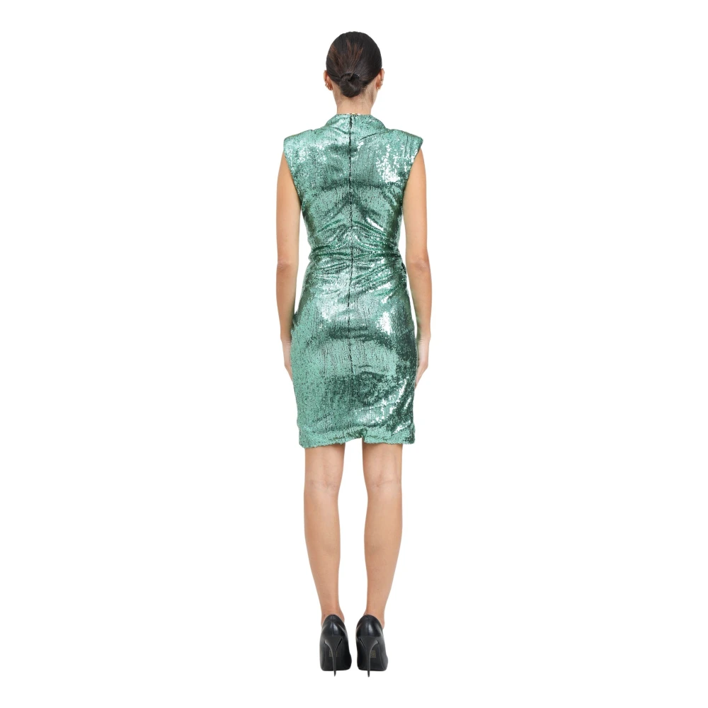Amen Groene Pailletten Korte Jurk Gedrapeerde Silhouet Green Dames